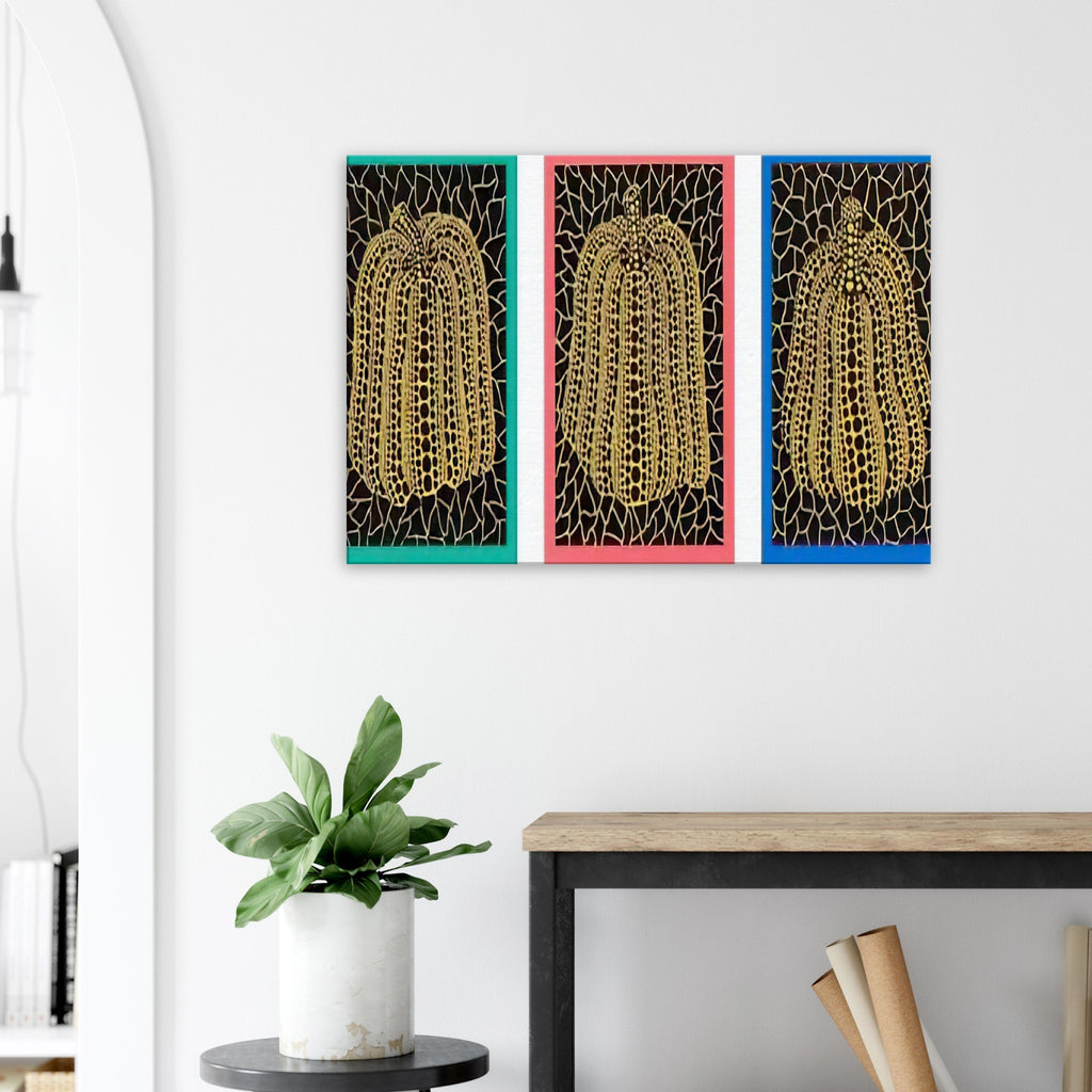 Yayoi Kusama canvas print — Pumpkins [Kusama 146] shifts the emphasis from a single gourd to a plural subject