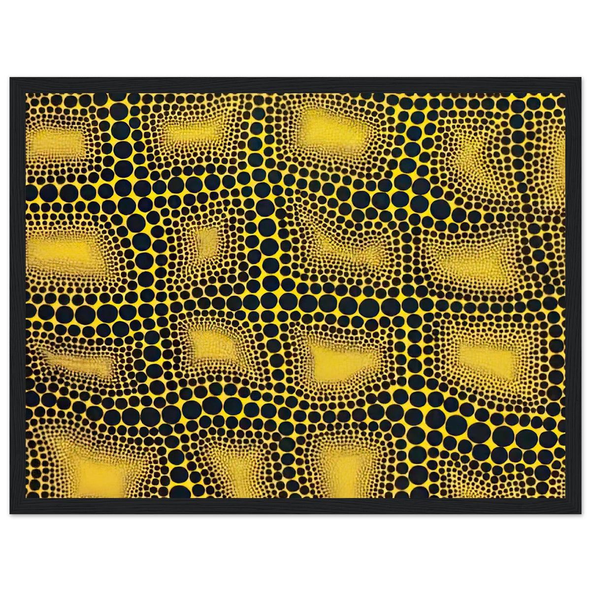 Yayoi Kusama framed print — Town introduces a built environment into Kusama’s range of natural and domestic subjects, black frame, 30x40 cm / 12x16″