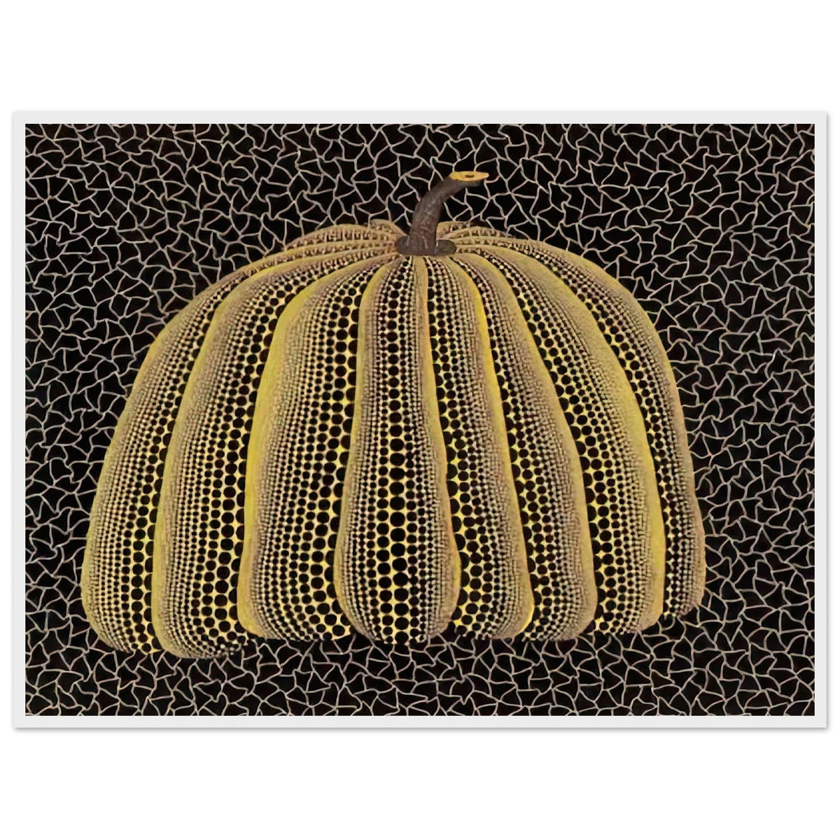 Yayoi Kusama framed print — Pumpkin (Yellow Y) [Kusama 148] presents Kusama’s familiar pumpkin through an explicitly yellow variation, white frame, 60x80 cm / 24x32″