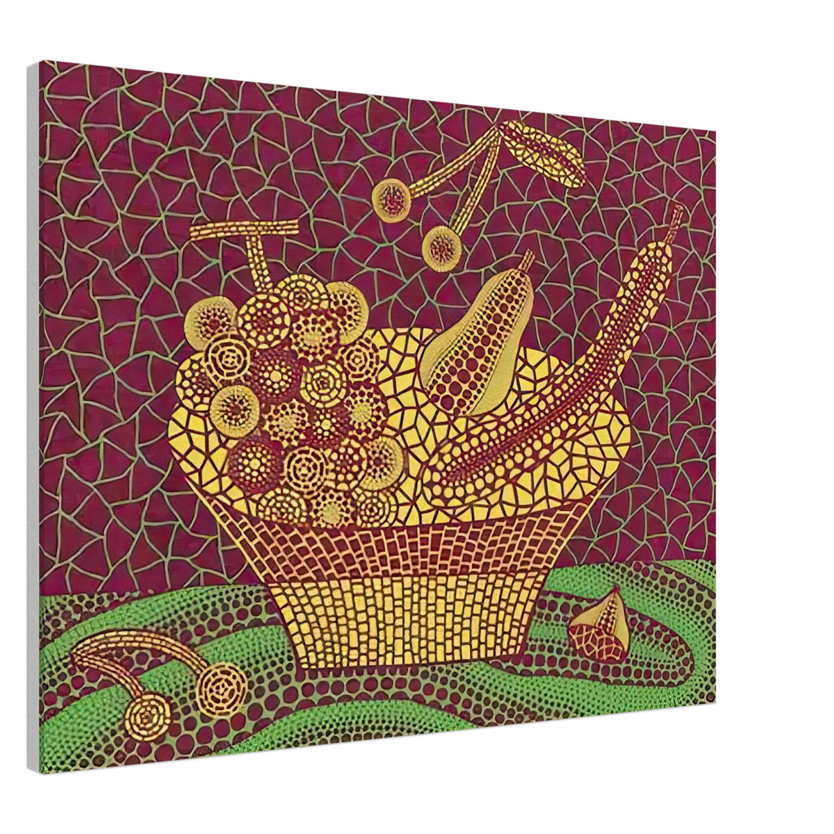Yayoi Kusama canvas print — Fruit Basket (3) by Yayoi Kusama explores one of the artist’s recurring subjects: the abundance of ordinary fruit, 60x80 cm / 24x32″