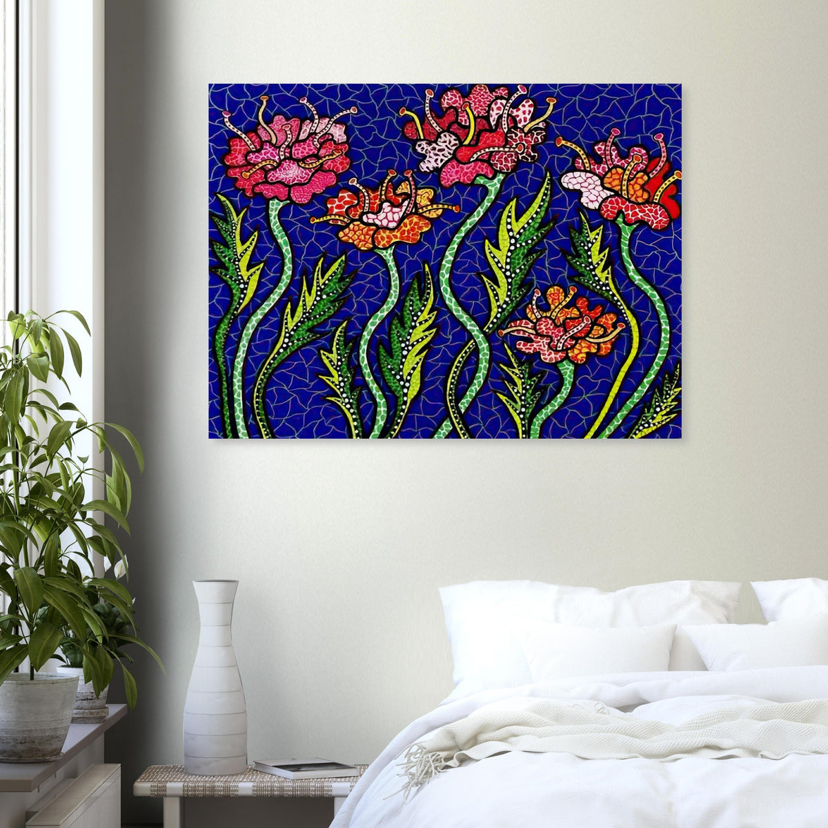 Yayoi Kusama poster — Summer Flowers brings a seasonal specificity to Kusama’s botanical imagery, suggesting a moment of warmth and vigorous bloom