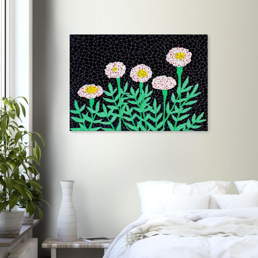 Yayoi Kusama canvas print — Flowers 1 places blooming forms at the center of the composition