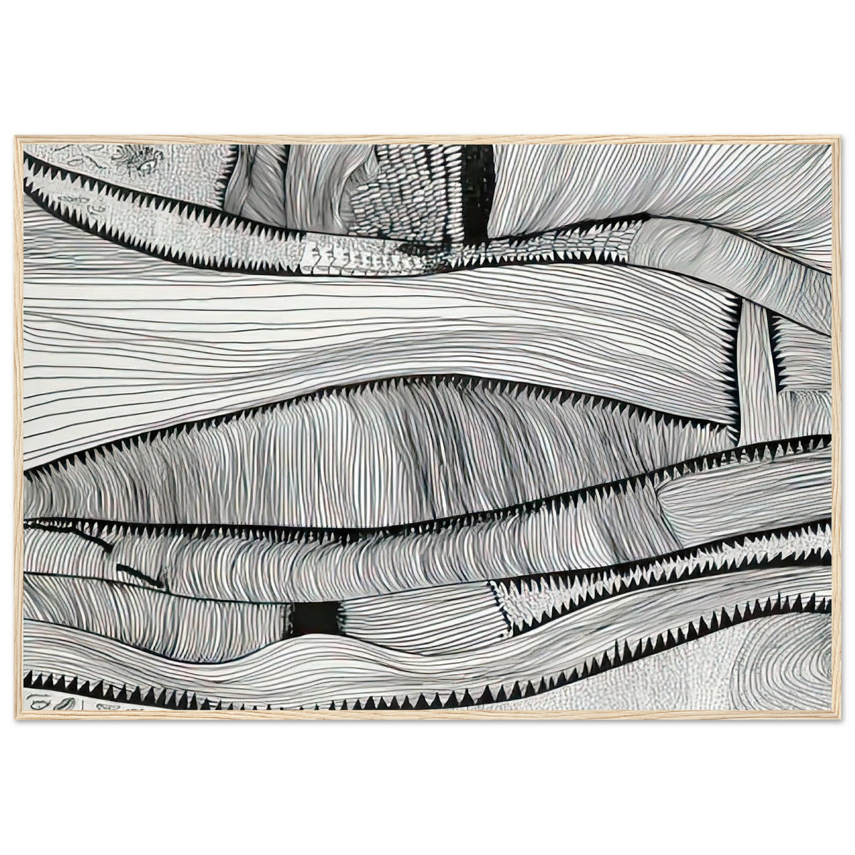 Yayoi Kusama framed print — Waves at Daybreak depicts the sea through the evocative meeting of moving water and the first light of morning, wood frame, 70x100 cm / 28x40″