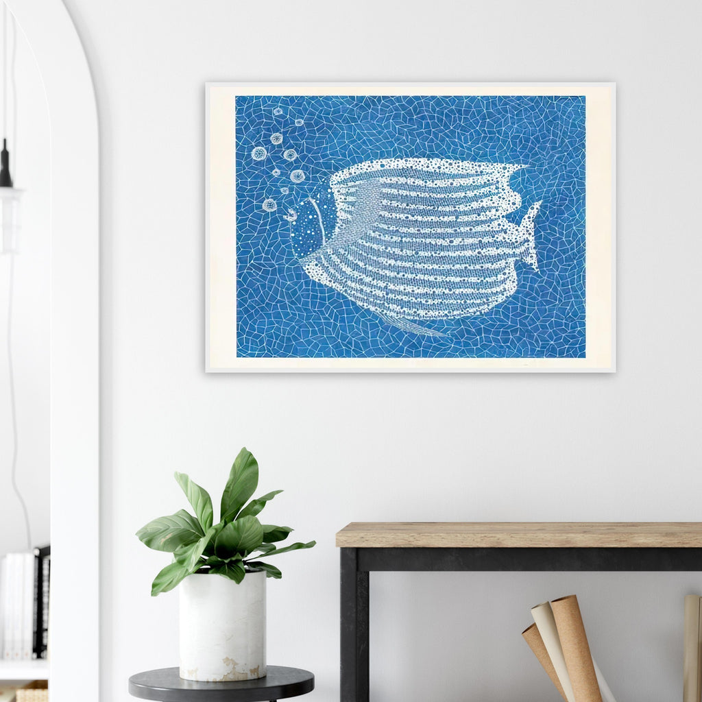 Yayoi Kusama framed print — Fish (2) gives the fish’s streamlined body and sense of underwater movement a graphic role