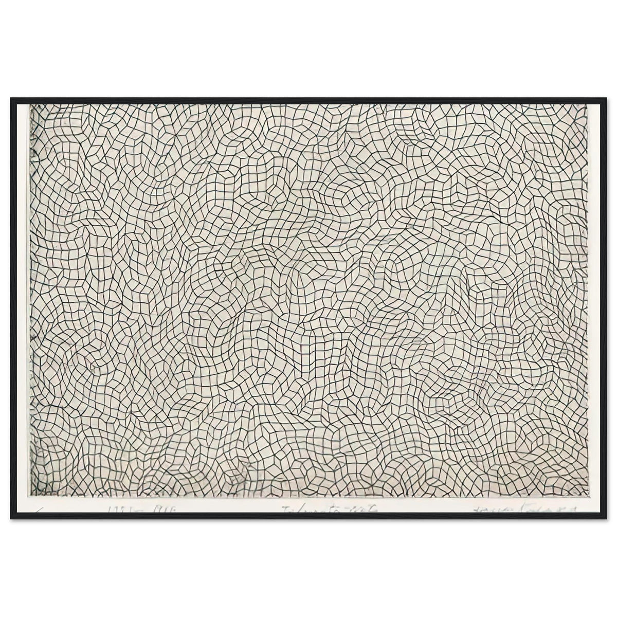 Yayoi Kusama framed print — Infinity Nets [Kusama 51] explores Kusama’s Infinity Net as a field built from countless repeated marks, black frame, 70x100 cm / 28x40″