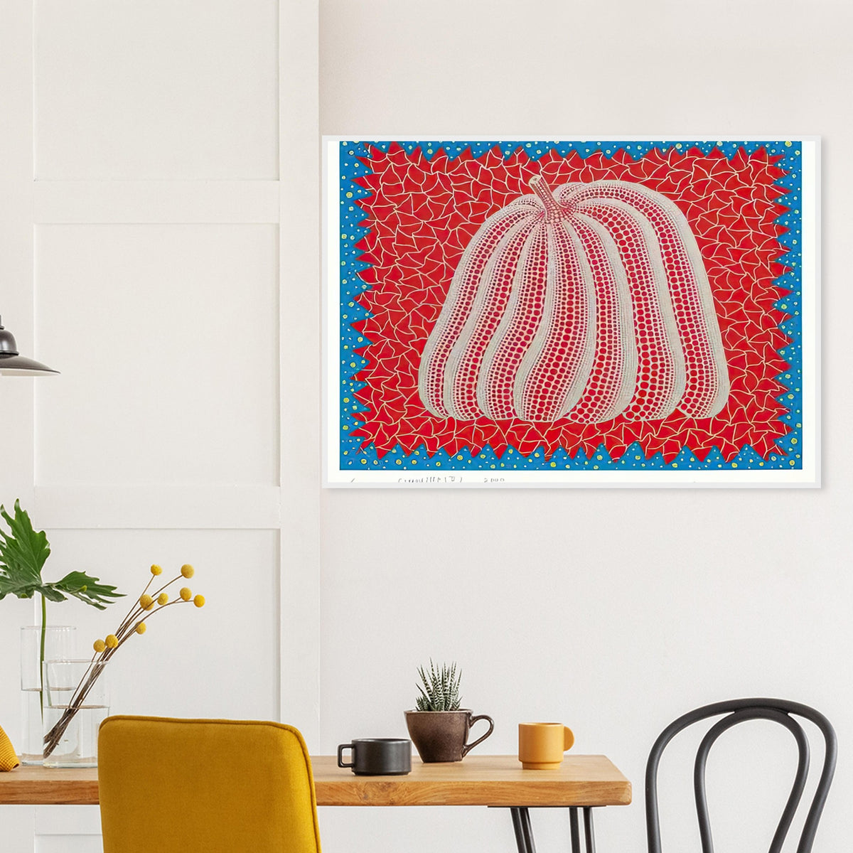 Yayoi Kusama framed print — Citrouille II from Amour pour Toujours gives Kusama’s beloved pumpkin a celebratory role within a portfolio devoted to love