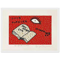 Yayoi Kusama framed print — Book to Read at Night B places an illustrated book at the center of a strange, poetic visual world, white frame, 30x40 cm / 12x16″