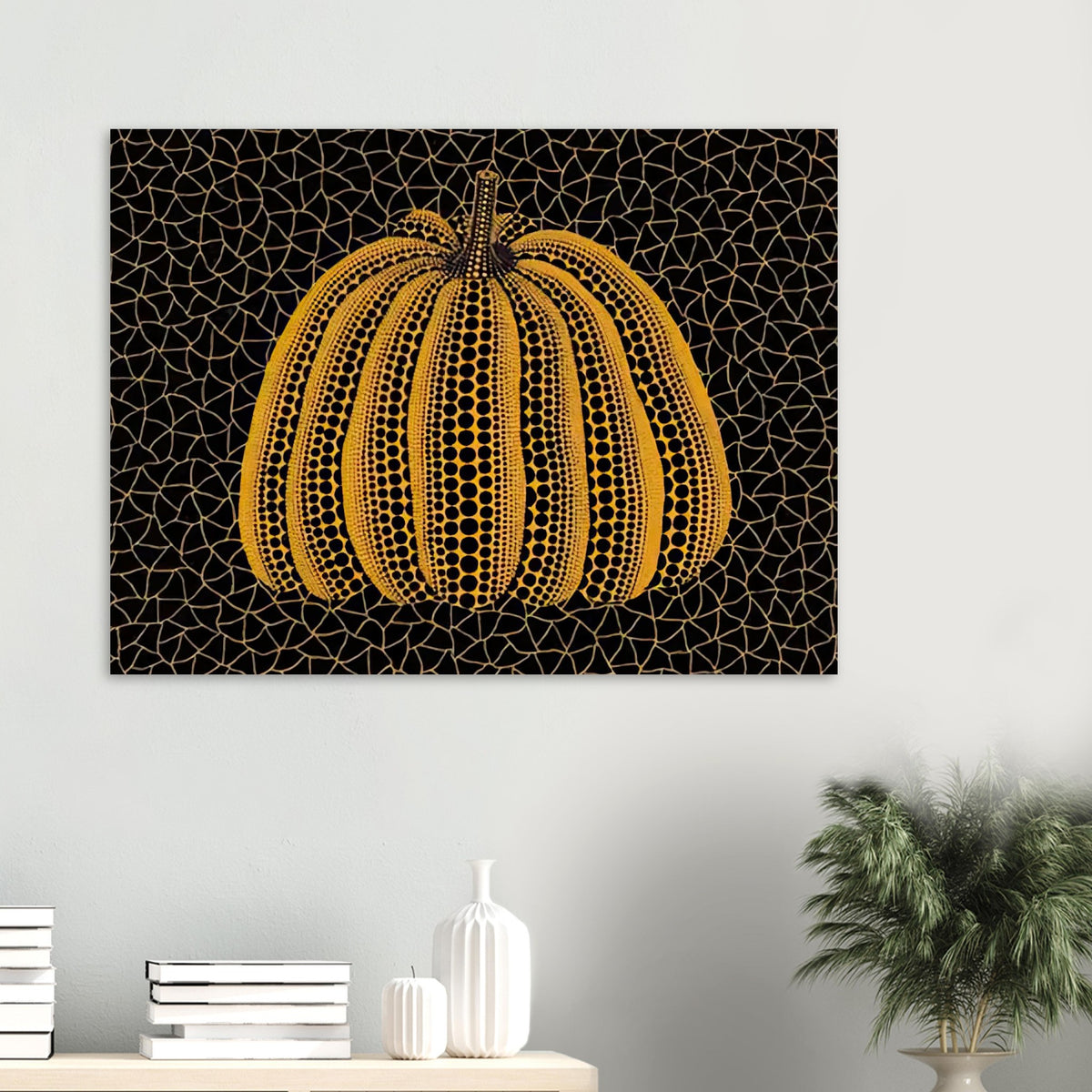 Yayoi Kusama poster — Pumpkin (YY) [Kusama 231] revisits Kusama’s best-known vegetable through the relationship between its distinctive form and repeating ornament