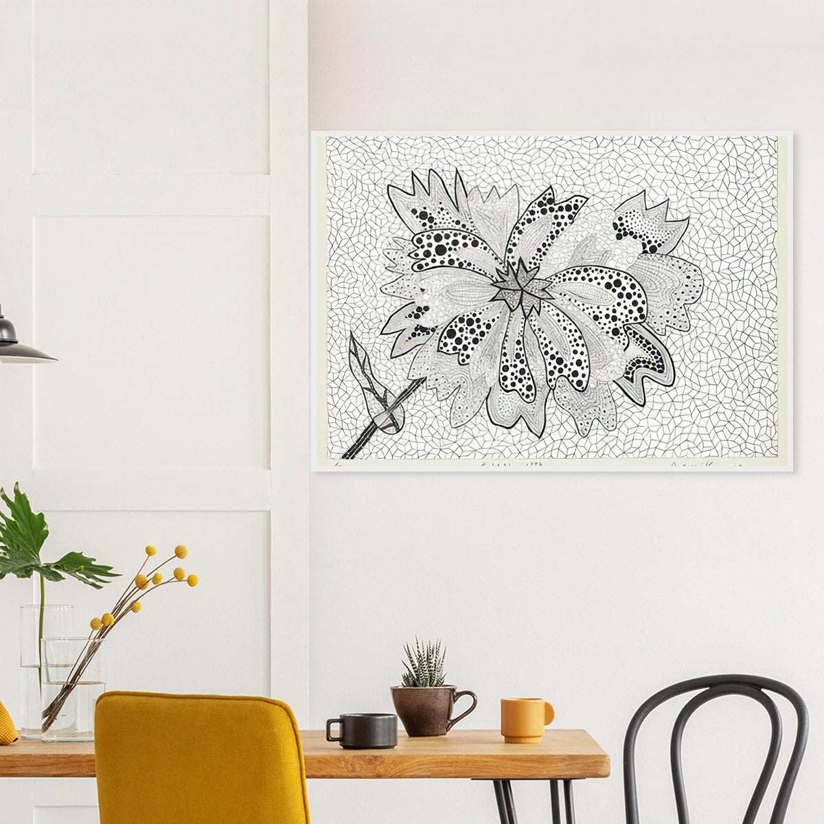 Yayoi Kusama framed print — Flower (A–B) places two designated botanical variations together in a single listing