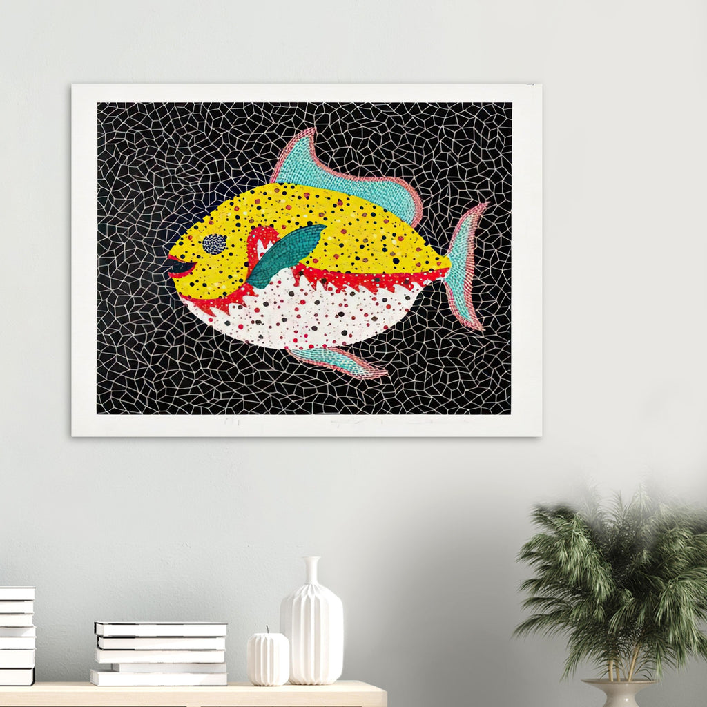 Yayoi Kusama poster — Fish gives the fish’s streamlined body and sense of underwater movement a graphic role
