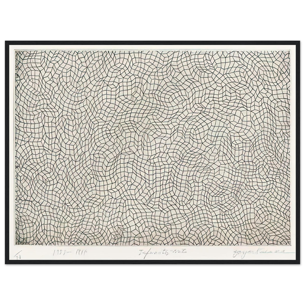 Yayoi Kusama framed print — Infinity Nets [Kusama 51] explores Kusama’s Infinity Net as a field built from countless repeated marks, black frame, 60x80 cm / 24x32″