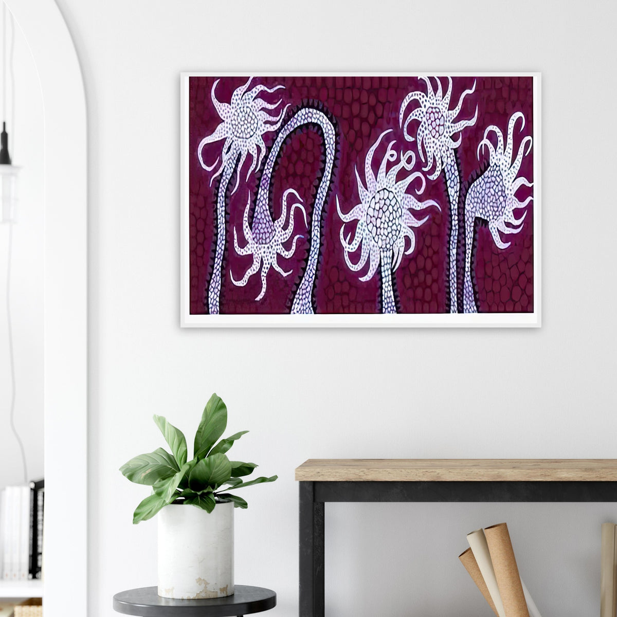 Yayoi Kusama framed print — Night Flowers (A) explores the mystery of blossoms after dark