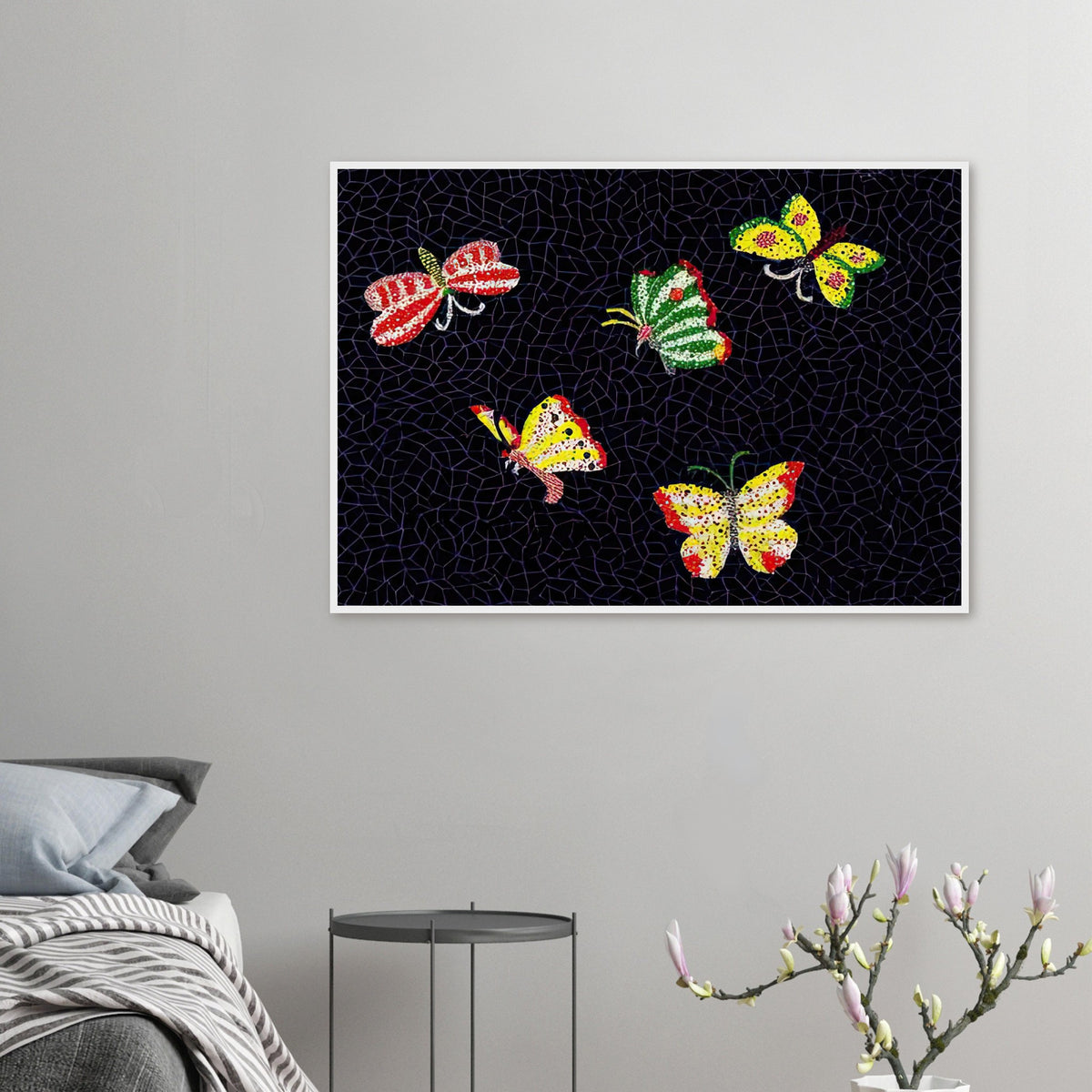 Yayoi Kusama framed print — Butterfly [Kusama 82] by Yayoi Kusama takes the lightness of a butterfly and gives it graphic intensity through pattern