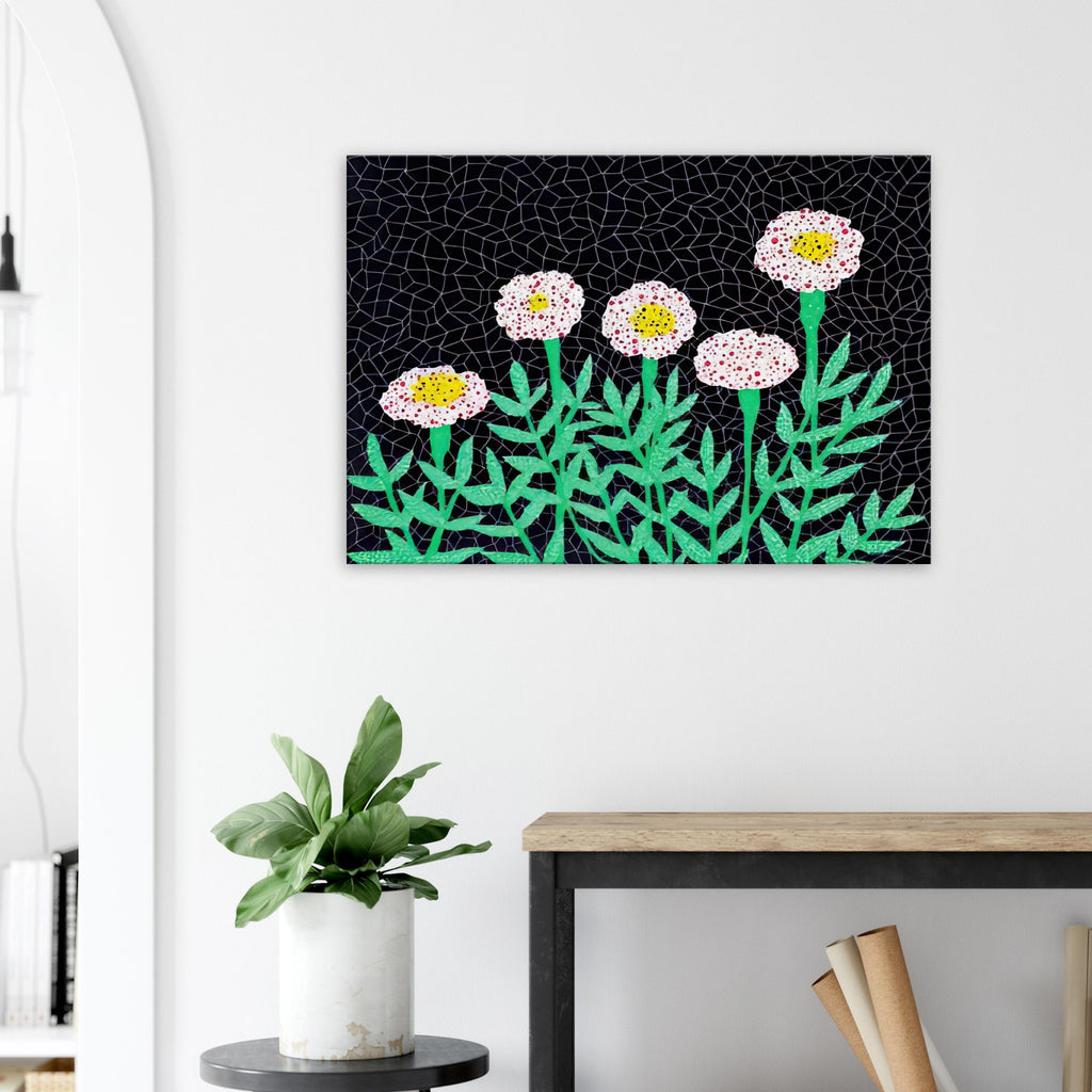 Yayoi Kusama canvas print — Flowers 1 places blooming forms at the center of the composition