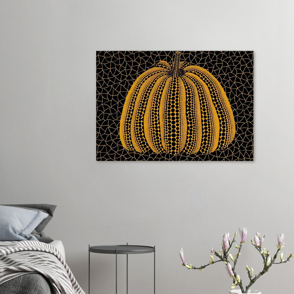 Yayoi Kusama canvas print — Pumpkin (YY) [Kusama 231] revisits Kusama’s best-known vegetable through the relationship between its distinctive form and repeating ornament