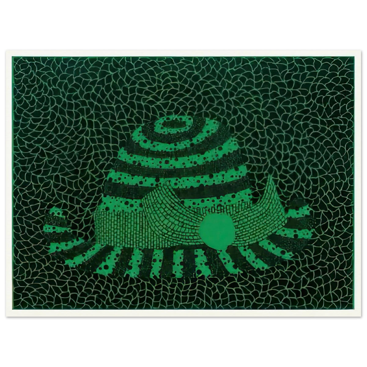 Yayoi Kusama poster — Hat (Green) presents a familiar accessory as an exercise in changing color and graphic character, 15x20 cm / 6x8″