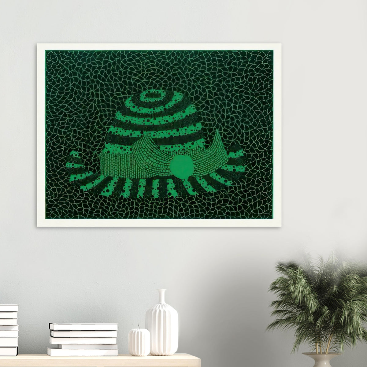 Yayoi Kusama poster — Hat (Green) presents a familiar accessory as an exercise in changing color and graphic character