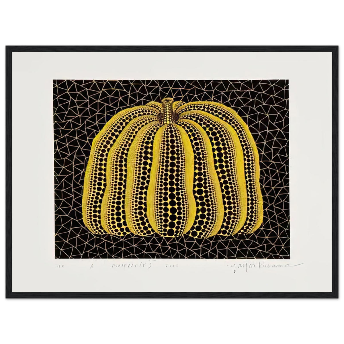 Yayoi Kusama framed print — Pumpkin (Y) is one precisely named variation on Yayoi Kusama’s iconic pumpkin theme, black frame, 45x60 cm / 18x24″