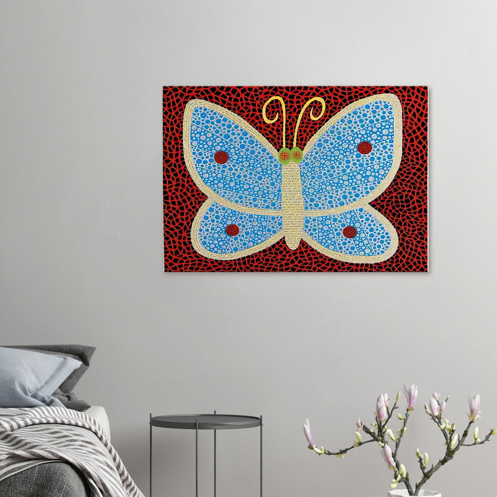 Yayoi Kusama canvas print — Papillon II from Amour pour Toujours explores the butterfly as a symbol of delicacy and transformation