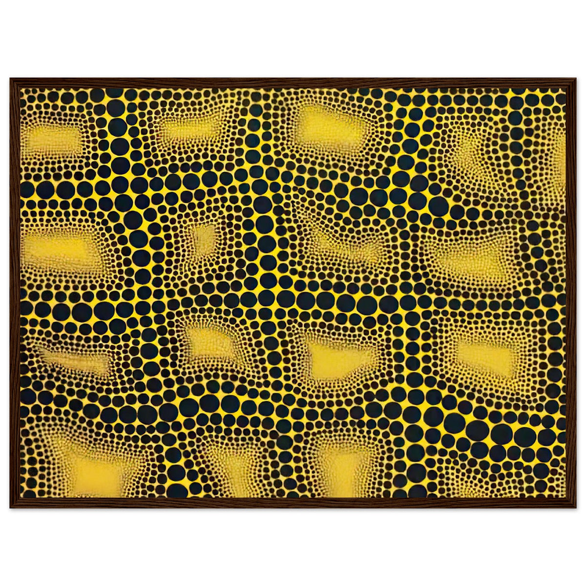 Yayoi Kusama framed print — Town introduces a built environment into Kusama’s range of natural and domestic subjects, dark wood frame, 45x60 cm / 18x24″