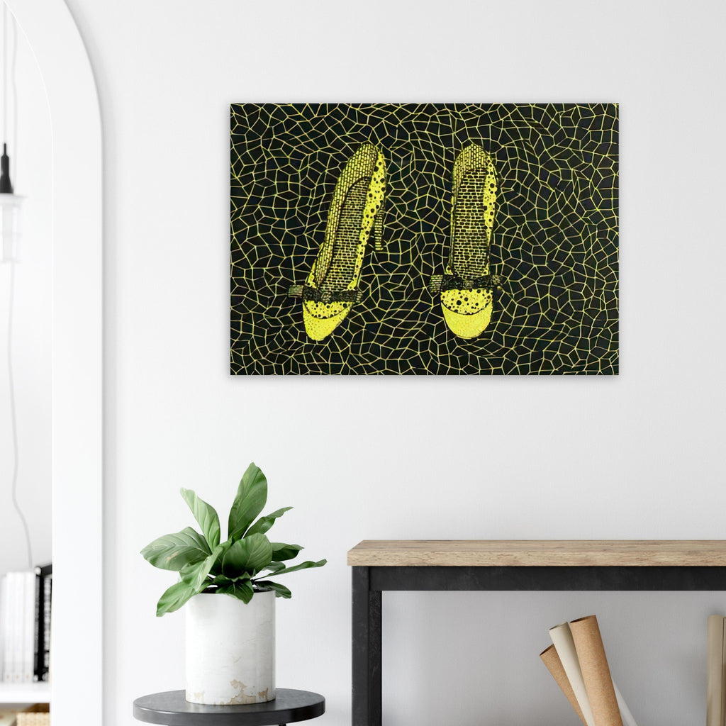 Yayoi Kusama canvas print — Shoes (3) turns a footwear object into an image about shape, balance and individuality