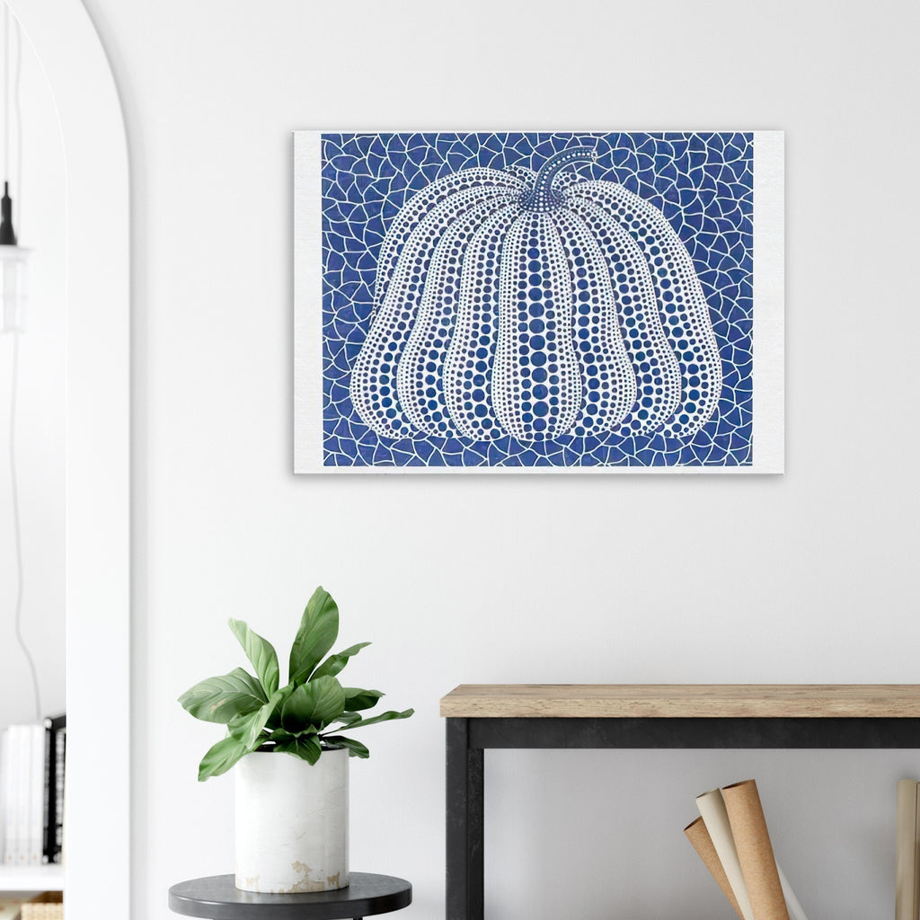Yayoi Kusama canvas print — Pumpkin (Blue, Version 2) presents Kusama’s familiar pumpkin through an explicitly blue variation