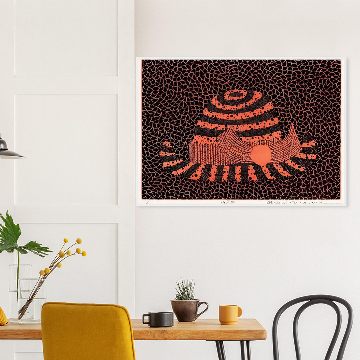 Yayoi Kusama framed print — Hat (2) turns an everyday hat into a subject for playful observation