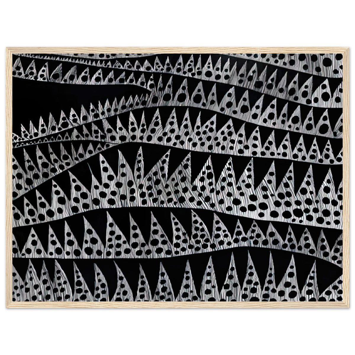 Yayoi Kusama framed print — Waves (TWXZO) approaches the motion of water as a patterned, repeating event, wood frame, 45x60 cm / 18x24″