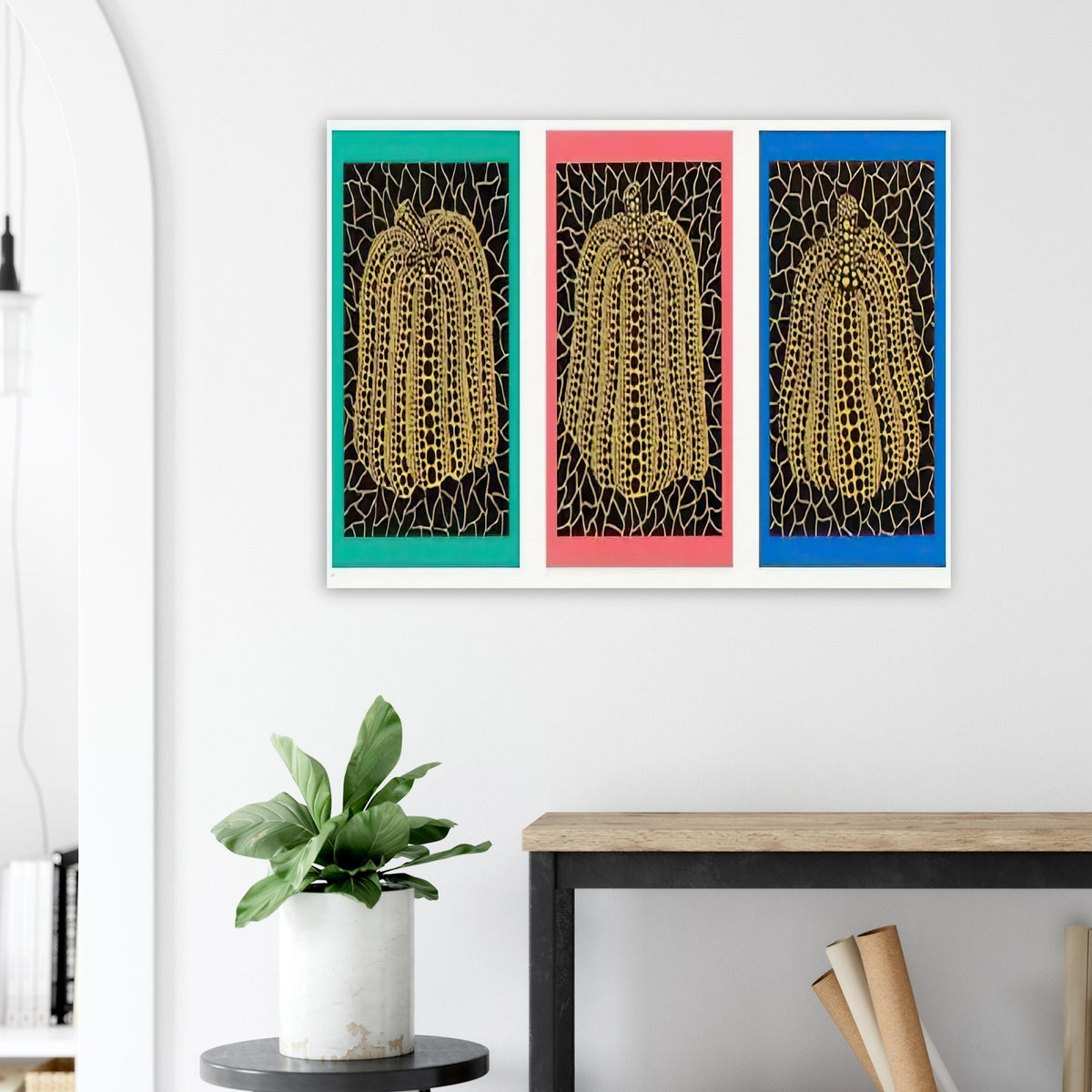 Yayoi Kusama poster — Pumpkins [Kusama 146] shifts the emphasis from a single gourd to a plural subject