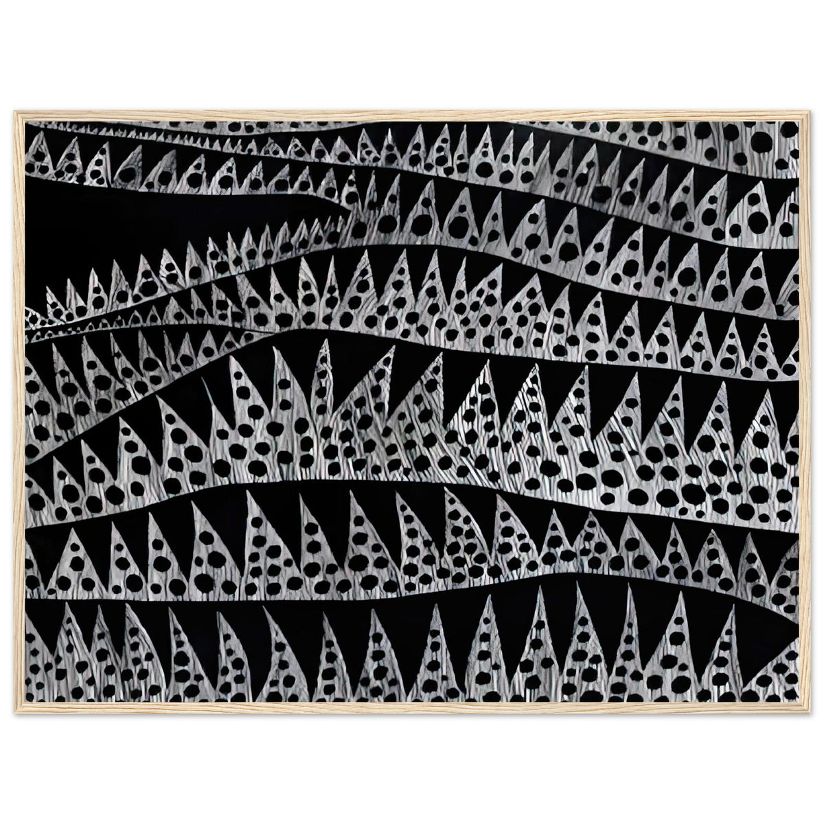 Yayoi Kusama framed print — Waves (TWXZO) approaches the motion of water as a patterned, repeating event, wood frame, 60x80 cm / 24x32″