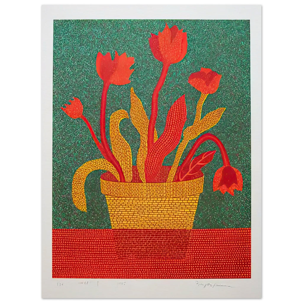 Yayoi Kusama poster — This file is labelled Flowers B , suggesting another independent arrangement within Kusama’s abundant botanical work, 15x20 cm / 6x8″