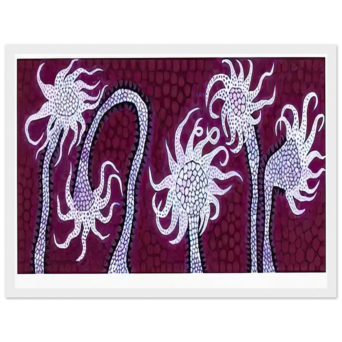 Yayoi Kusama framed print — Night Flowers (A) explores the mystery of blossoms after dark, white frame, 30x40 cm / 12x16″