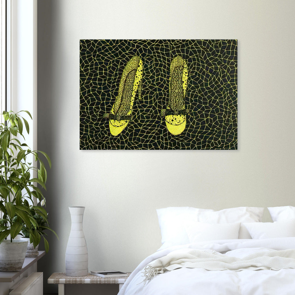 Yayoi Kusama canvas print — Shoes (3) turns a footwear object into an image about shape, balance and individuality