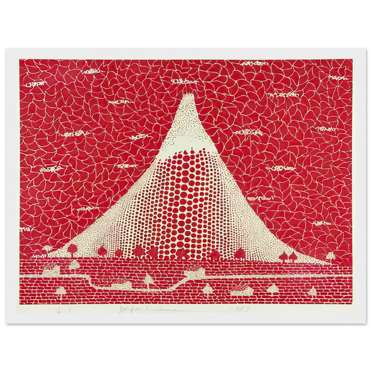 Yayoi Kusama framed print — Mt. Fuji takes a single iconic mountain and turns it into a meditation on shape, place and, white frame, 30x40 cm / 12x16″