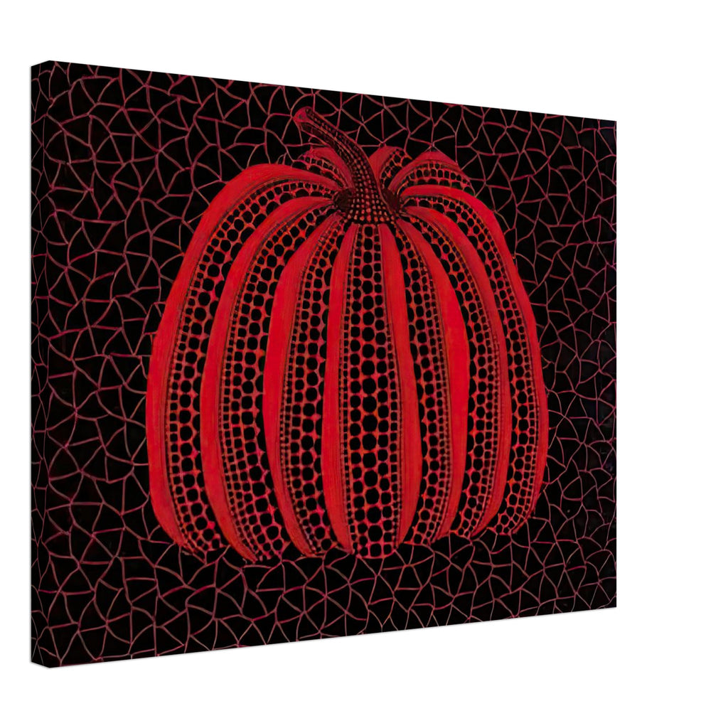 Yayoi Kusama canvas print — Pumpkin (RY) [Kusama 233] revisits Kusama’s best-known vegetable through the relationship between its distinctive form and repeating ornament, 45x60 cm / 18x24″