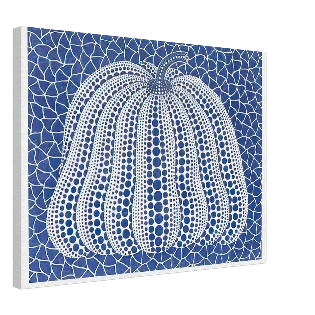 Yayoi Kusama canvas print — Pumpkin (Blue, Version 2) presents Kusama’s familiar pumpkin through an explicitly blue variation, 45x60 cm / 18x24″