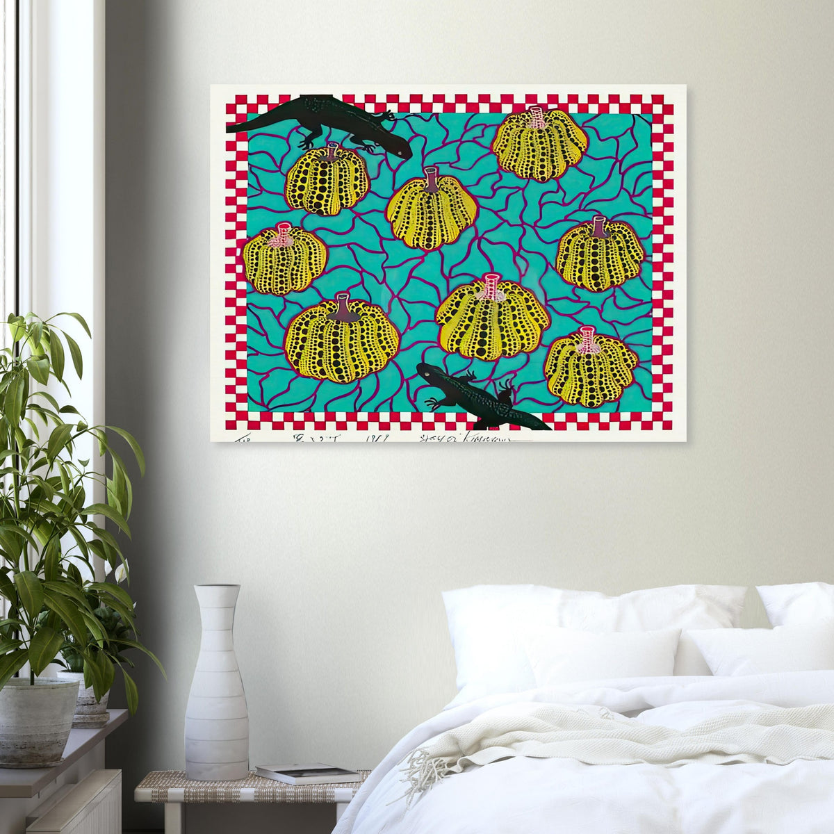 Yayoi Kusama poster — Black Lizards introduces a less familiar animal motif into Kusama’s vocabulary of living creatures and repeating patterns