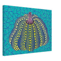 Yayoi Kusama canvas print — Pumpkin (OG) [Kusama 156] revisits Kusama’s best-known vegetable through the relationship between its distinctive form and repeating ornament, 45x60 cm / 18x24″