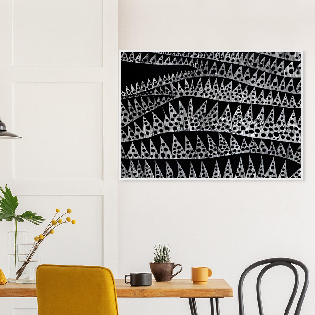 Yayoi Kusama framed print — Waves (TWXZO) approaches the motion of water as a patterned, repeating event