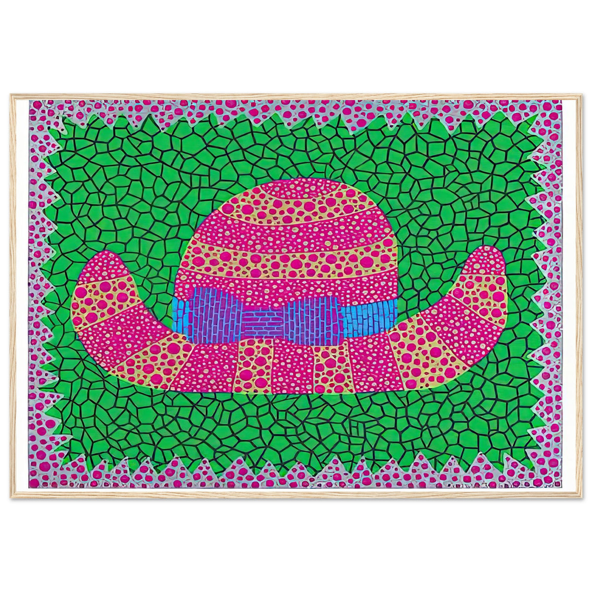 Yayoi Kusama framed print — Hat II turns an everyday hat into a subject for playful observation, wood frame, 70x100 cm / 28x40″