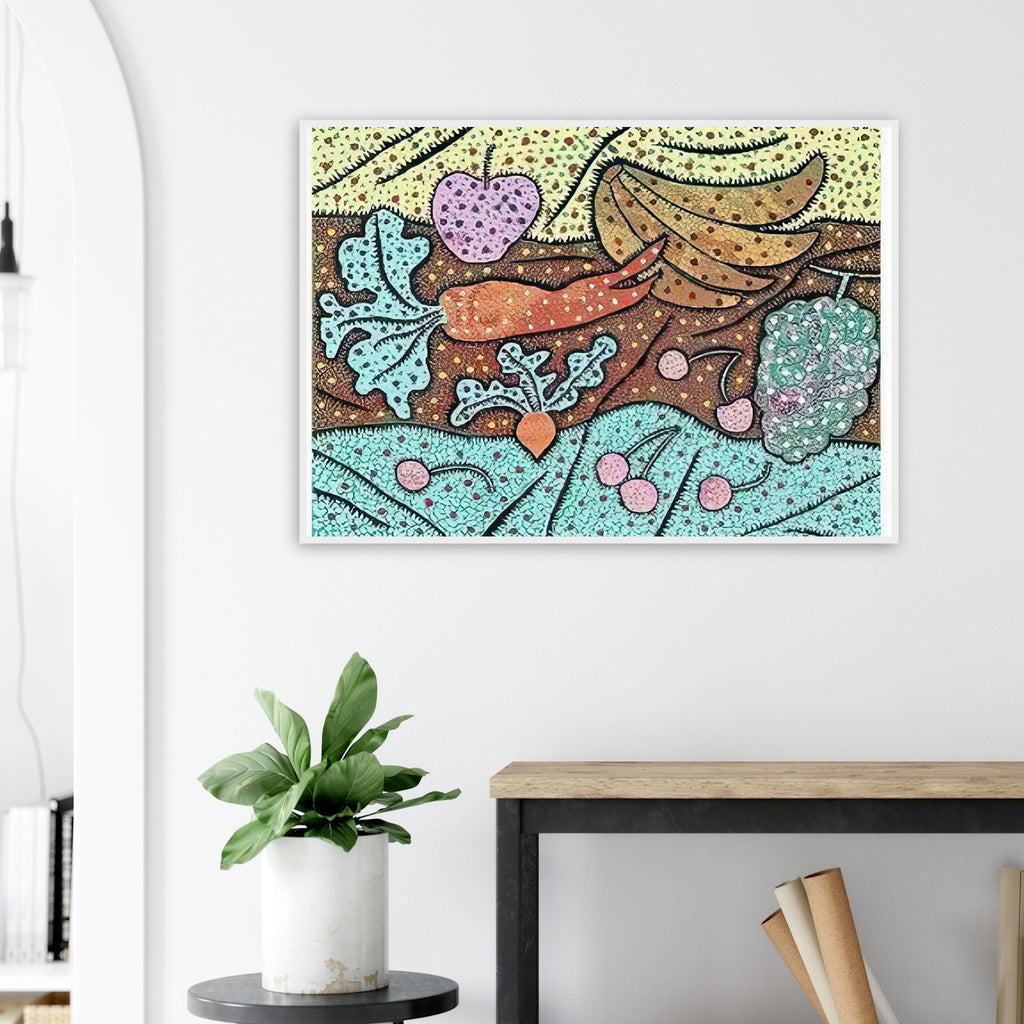 Yayoi Kusama framed print of Standing in the Visionary Field — standing in the Visionary Field belongs to Kusama’s important early printmaking period and combines an imaginative landscape with the visual idea of proliferation