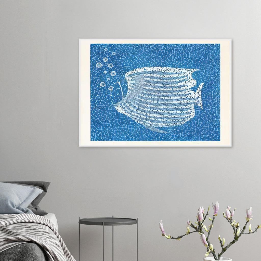 Yayoi Kusama framed print — Fish (2) gives the fish’s streamlined body and sense of underwater movement a graphic role