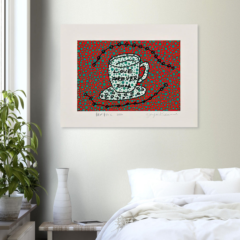 Yayoi Kusama poster — Morning Is Here (C) joins a series of compact 2004 prints in which the beginning of the day becomes a subject for personal symbols and tightly controlled graphic