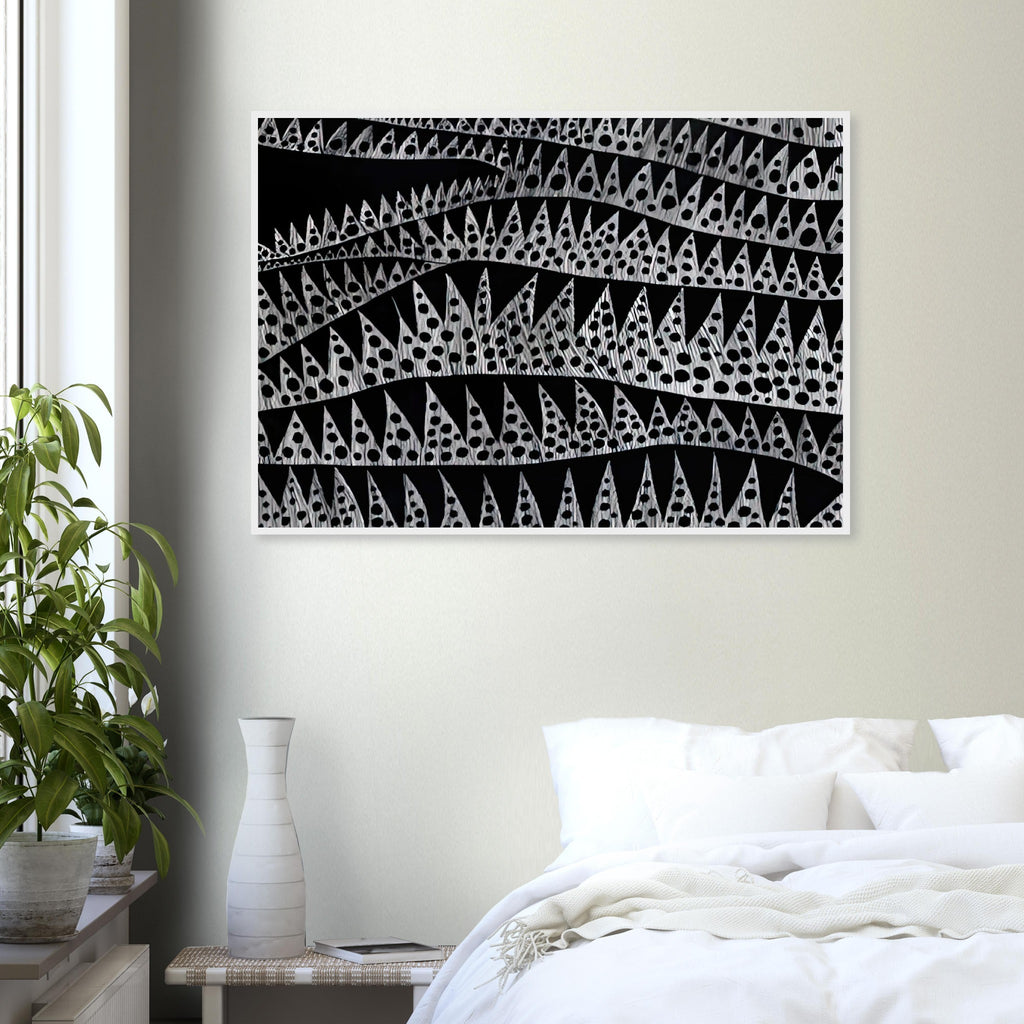 Yayoi Kusama framed print — Waves (TWXZO) approaches the motion of water as a patterned, repeating event