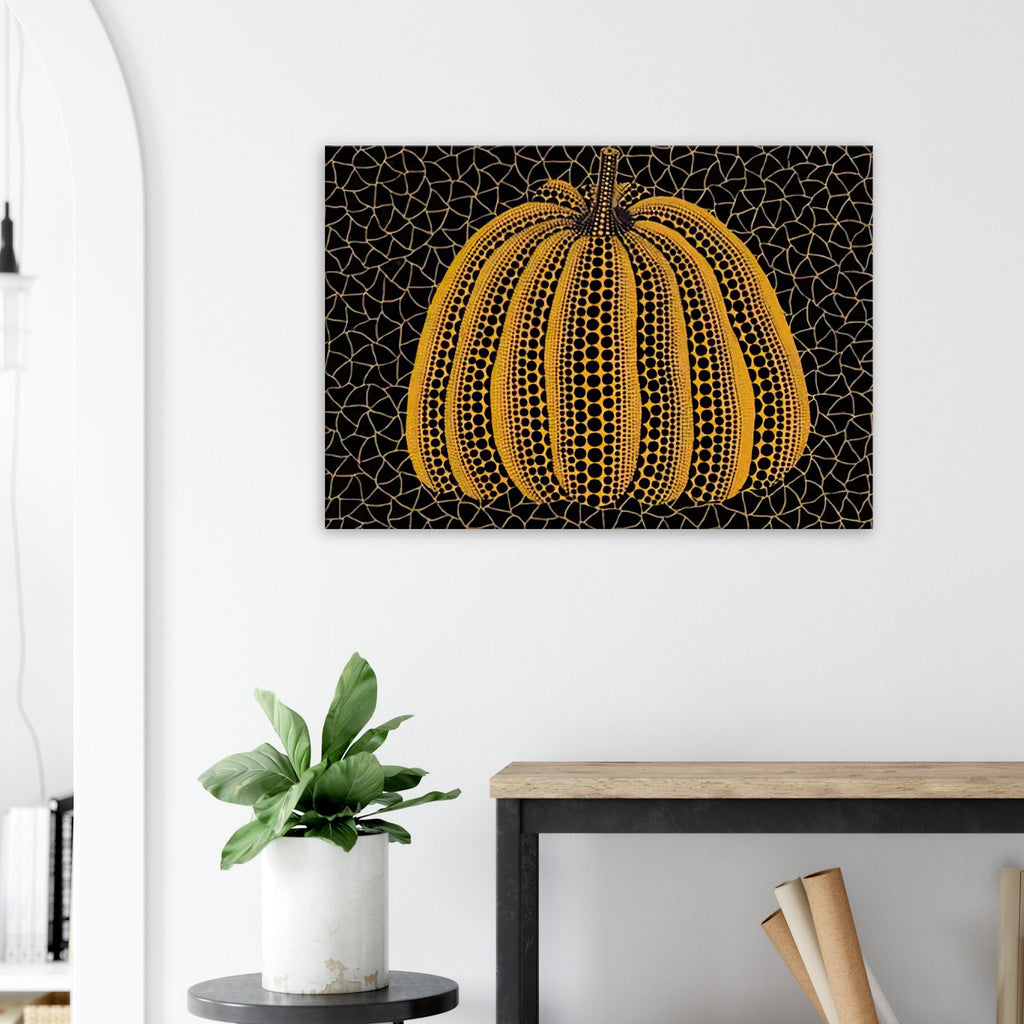 Yayoi Kusama canvas print — Pumpkin (YY) [Kusama 231] revisits Kusama’s best-known vegetable through the relationship between its distinctive form and repeating ornament