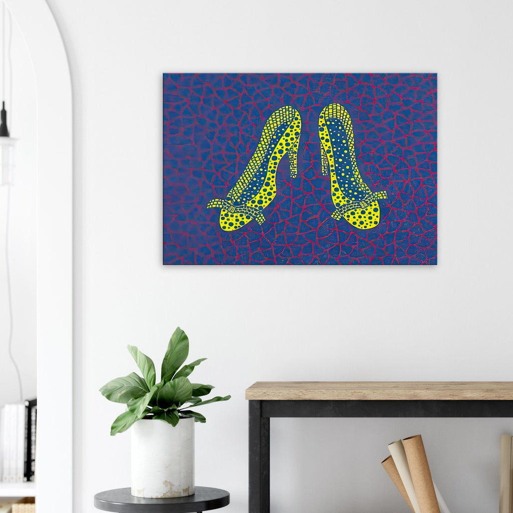 Yayoi Kusama canvas print — High Heels (4) makes a fashion accessory the protagonist of a Kusama print