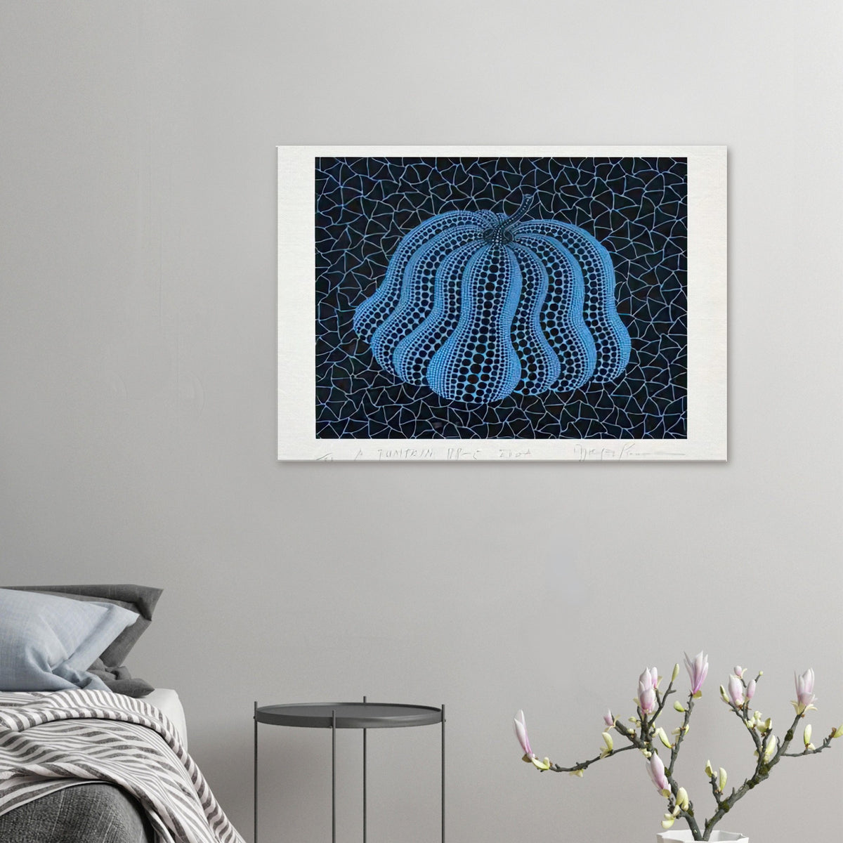 Yayoi Kusama canvas print — Pumpkin (BB-C) [Kusama 330] revisits Kusama’s best-known vegetable through the relationship between its distinctive form and repeating ornament