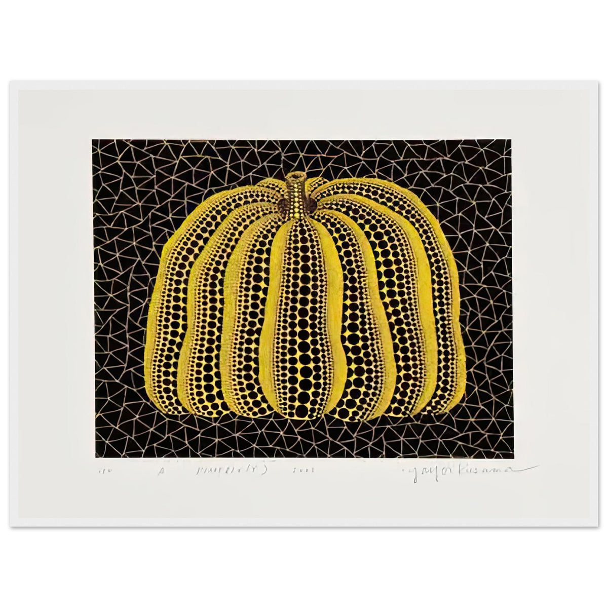 Yayoi Kusama framed print — Pumpkin (Y) is one precisely named variation on Yayoi Kusama’s iconic pumpkin theme, white frame, 60x80 cm / 24x32″