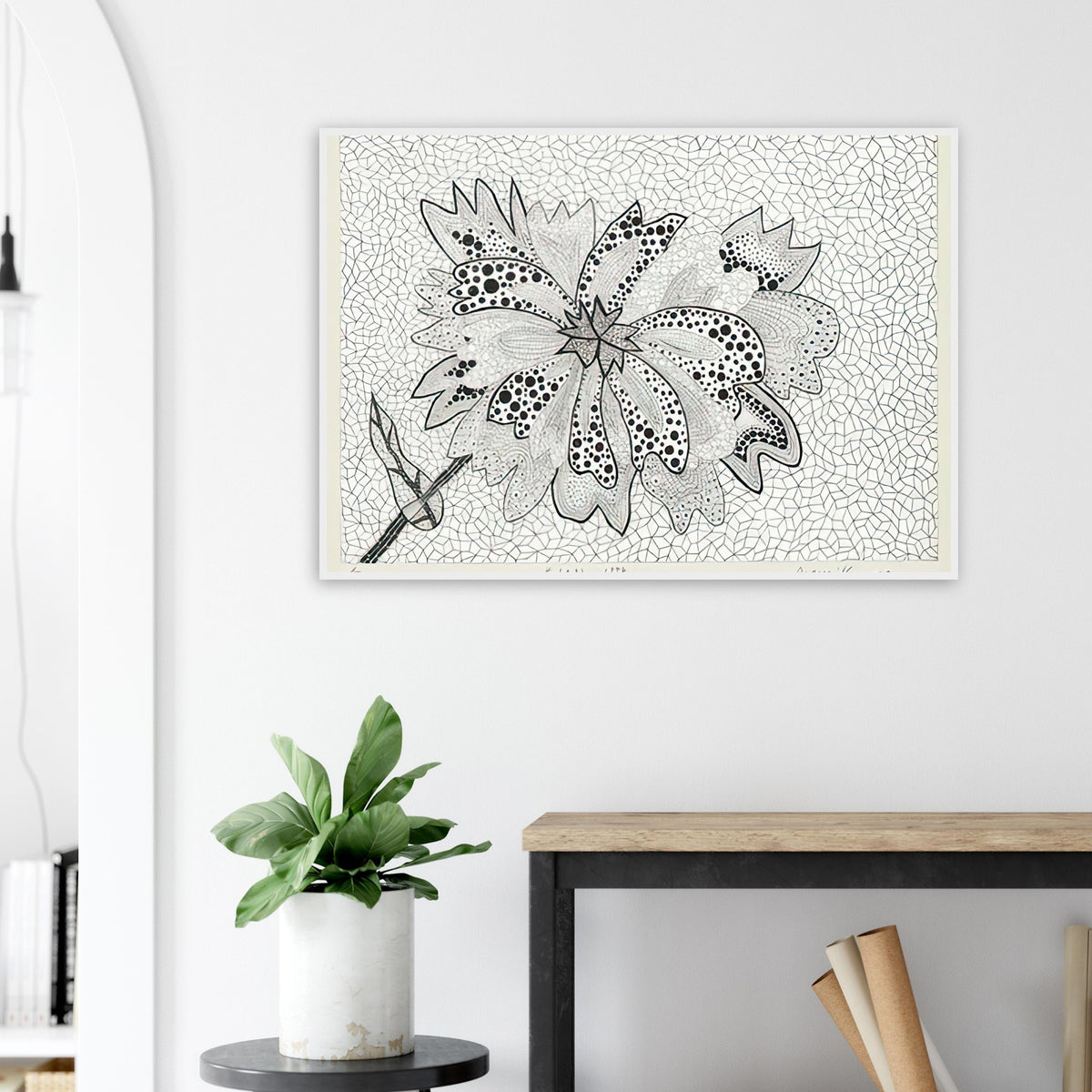 Yayoi Kusama framed print — Flower (A–B) places two designated botanical variations together in a single listing