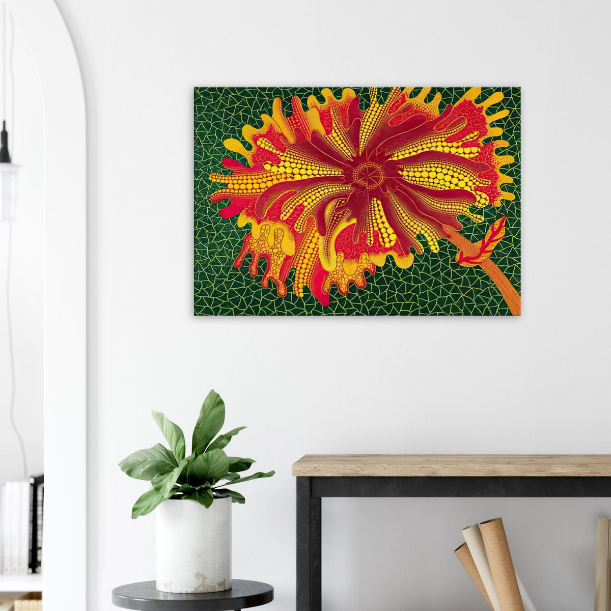 Yayoi Kusama canvas print — Flower (A) treats a single flowering motif as a complete visual world